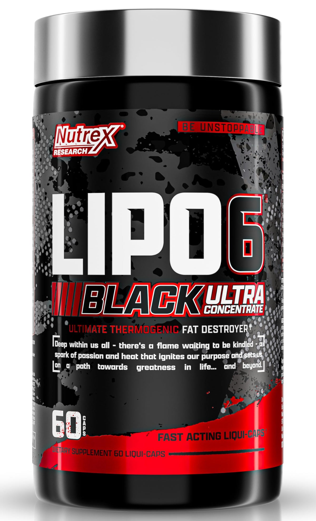Nutrex Lipo-6 Black frontal del envase mostrando diseño y sello de intensidad