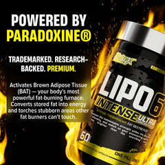 Nutrex Research cápsulas junto a ingredientes en polvo ilustrando potencia y formulación