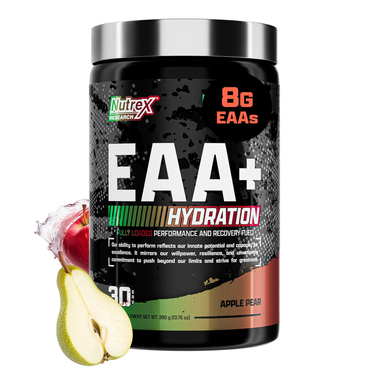 Nutrex Research envase frontal mostrando sabor manzana pera y beneficios