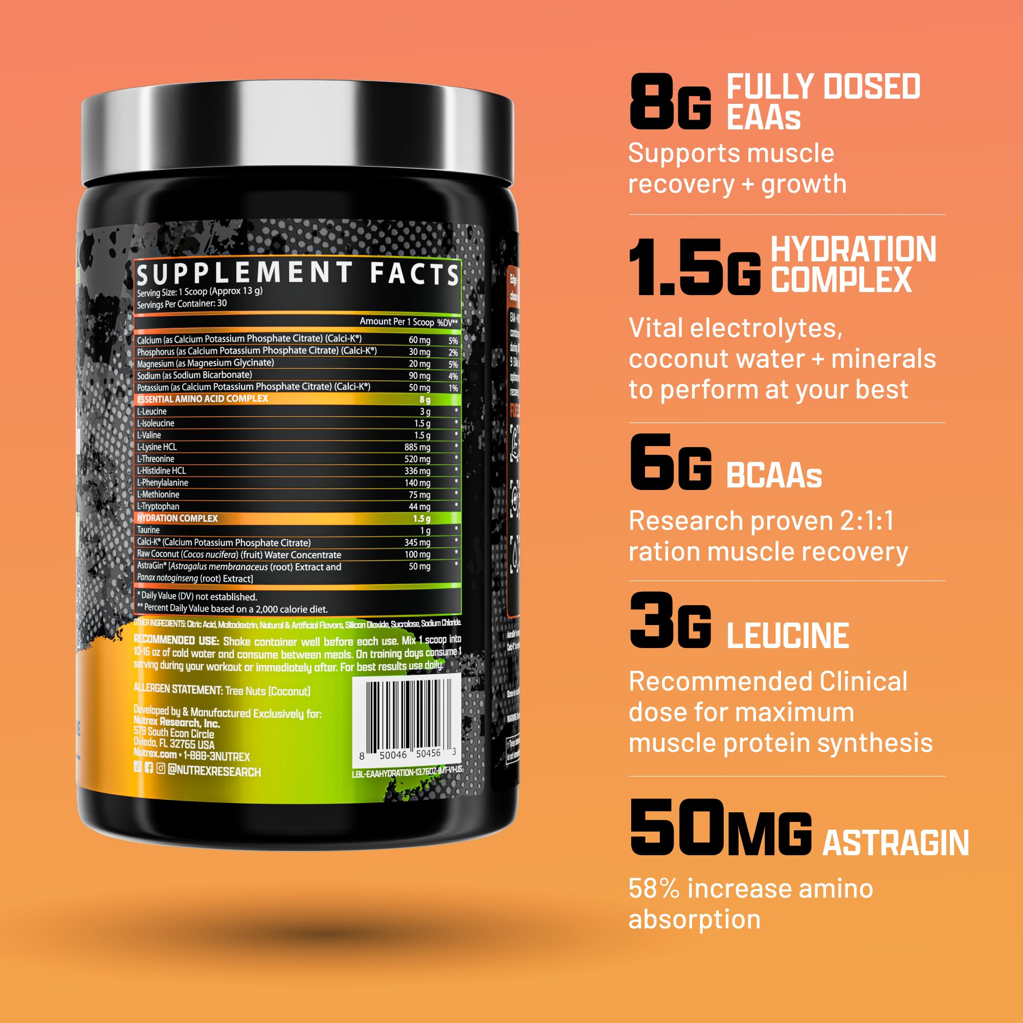 Nutrex Research polvo EAA Hydration textura fina, mezcla rápida y sin grumos