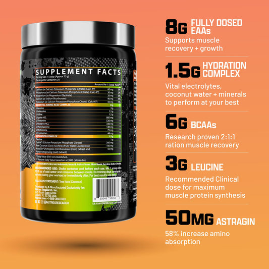 Nutrex Research polvo EAA Hydration textura fina, mezcla rápida y sin grumos