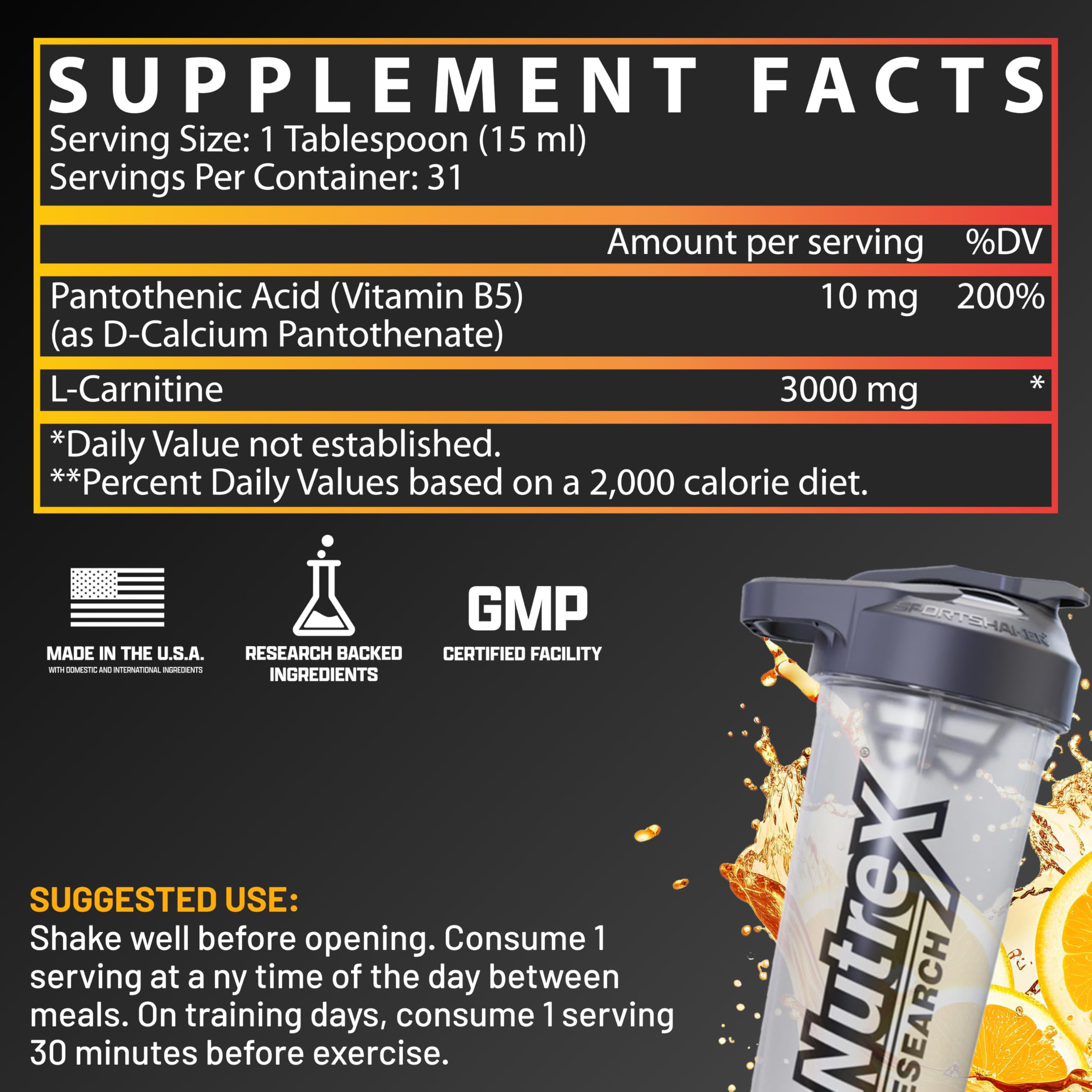 Nutrex Research L Carnitine botella junto a mano para comparar tamaño práctico