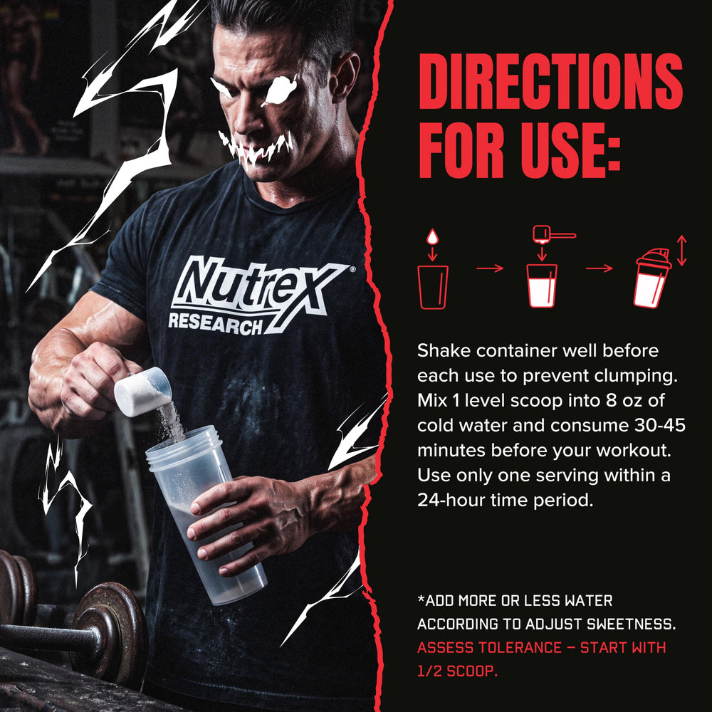 Nutrex Research envase junto a una mano para comparar tamaño y porciones