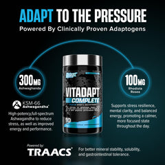 Nutrex Vitadapt junto a toalla y botella, beneficio para entrenamientos
