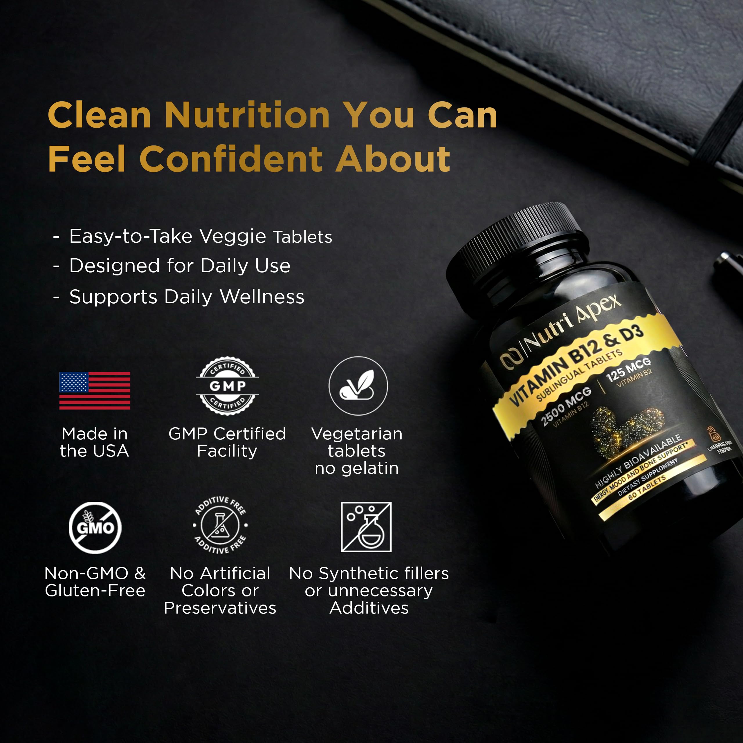 Nutri Apex envase abierto con 60 tabletas para suministro de dos meses