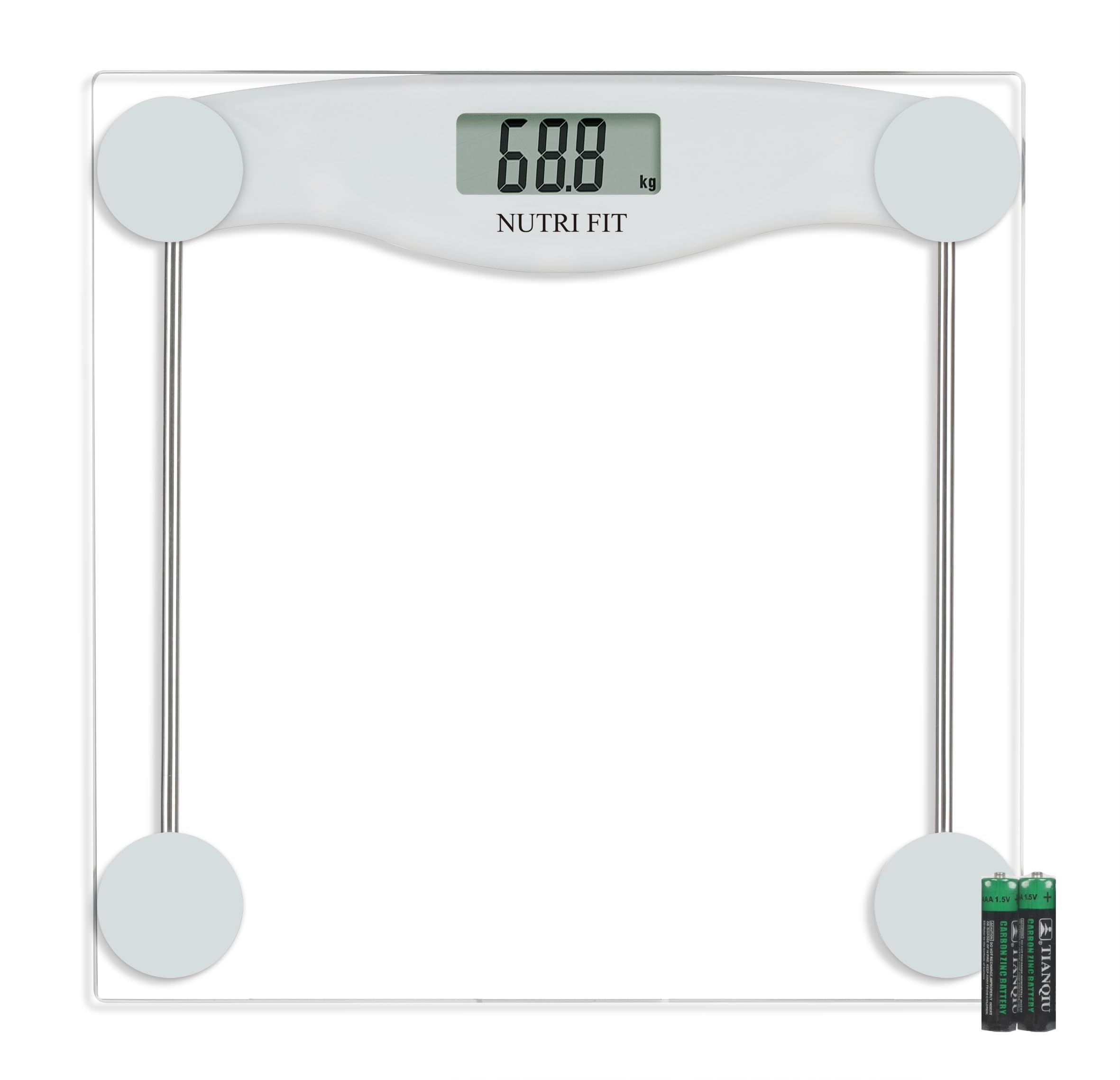 NUTRI FIT vista frontal de la báscula blanca brillante, elegante y precisa