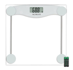 NUTRI FIT vista frontal de la báscula blanca brillante, elegante y precisa