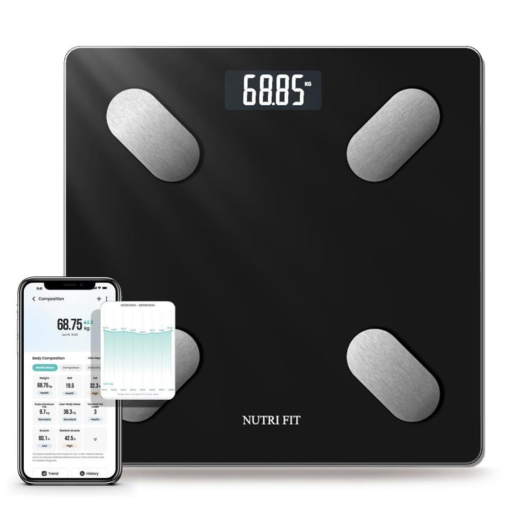 NUTRI FIT vista frontal de la báscula con diseño compacto y moderno