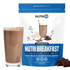 Nutri11 empaque frontal chocolate mostrando marca y beneficios visibles