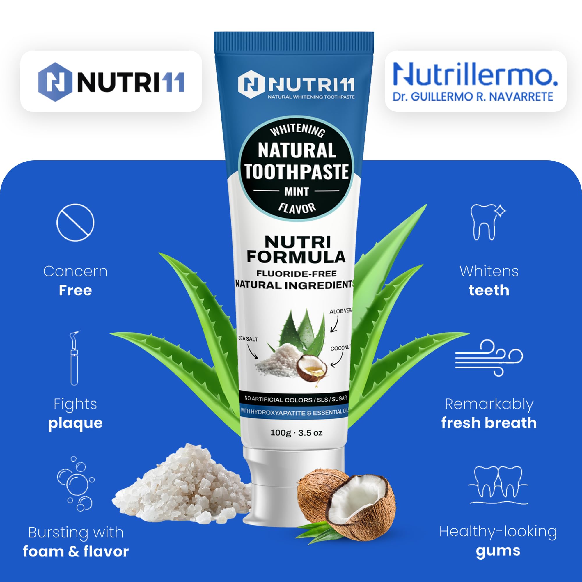 Persona usando Nutri11 al cepillar mostrando aplicación práctica y frescura
