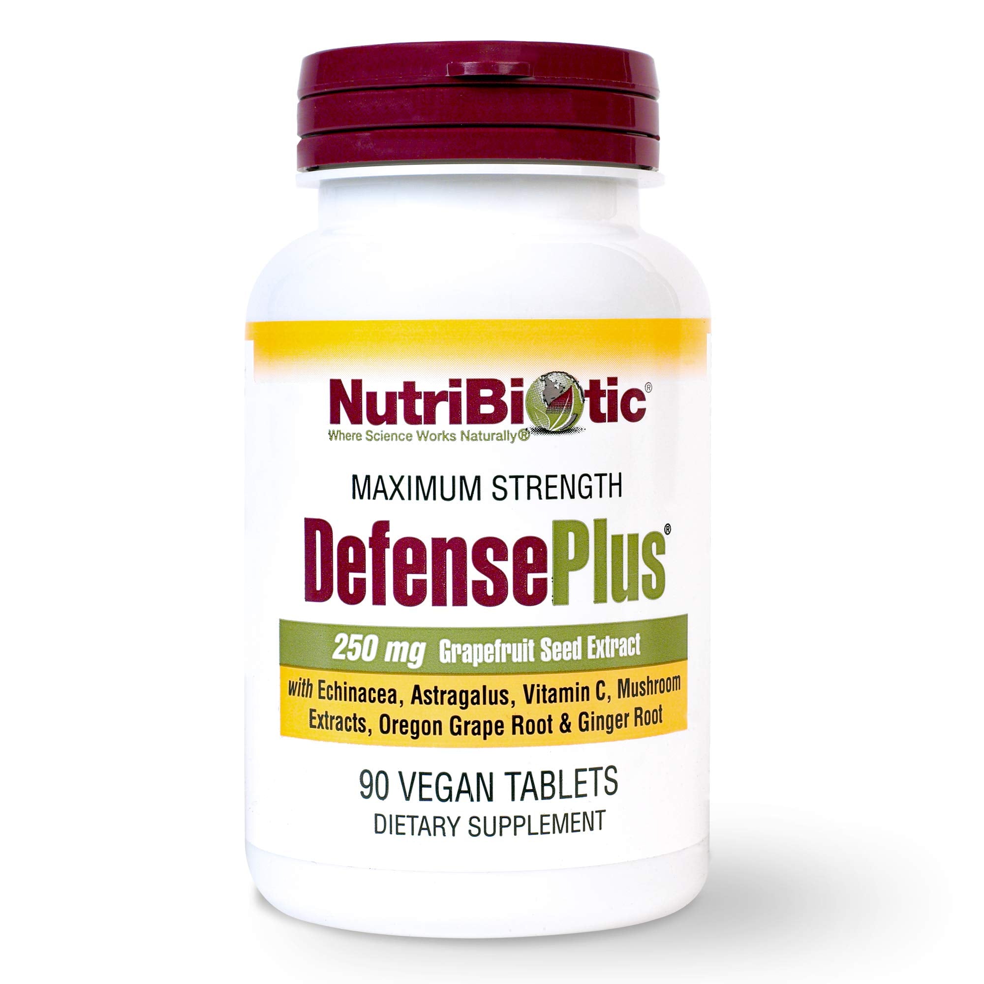 NutriBiotic DefensePlus vista frontal del envase, presentación clara y compacta