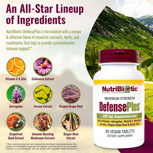 NutriBiotic DefensePlus tabletas en close-up mostrando textura y tamaño cómodo