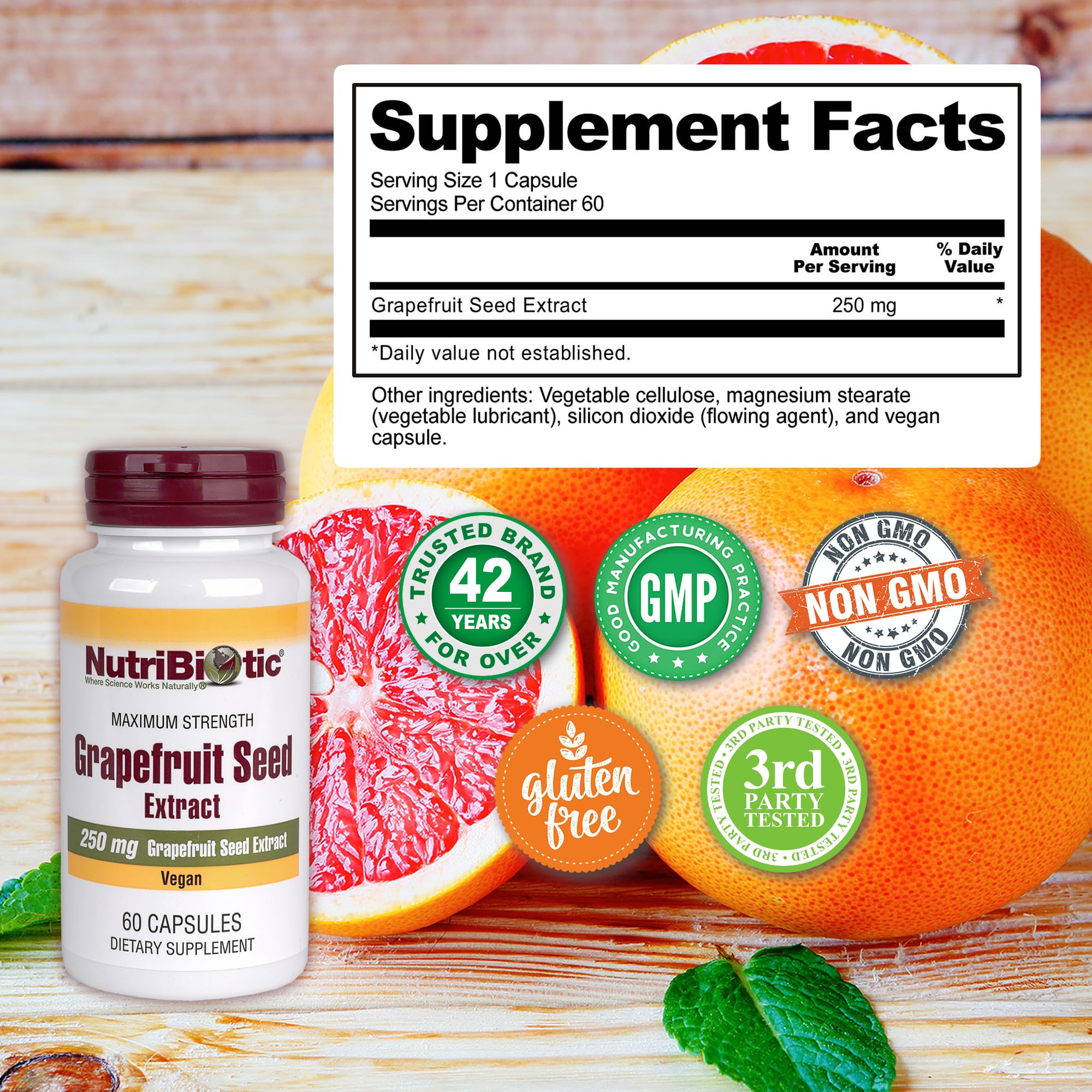 NutriBiotic etiqueta con información clara y estándares cGMP