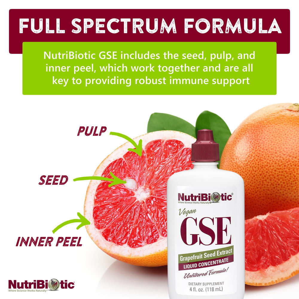 NutriBiotic GSE comparación de tamaño 4 oz para escala práctica