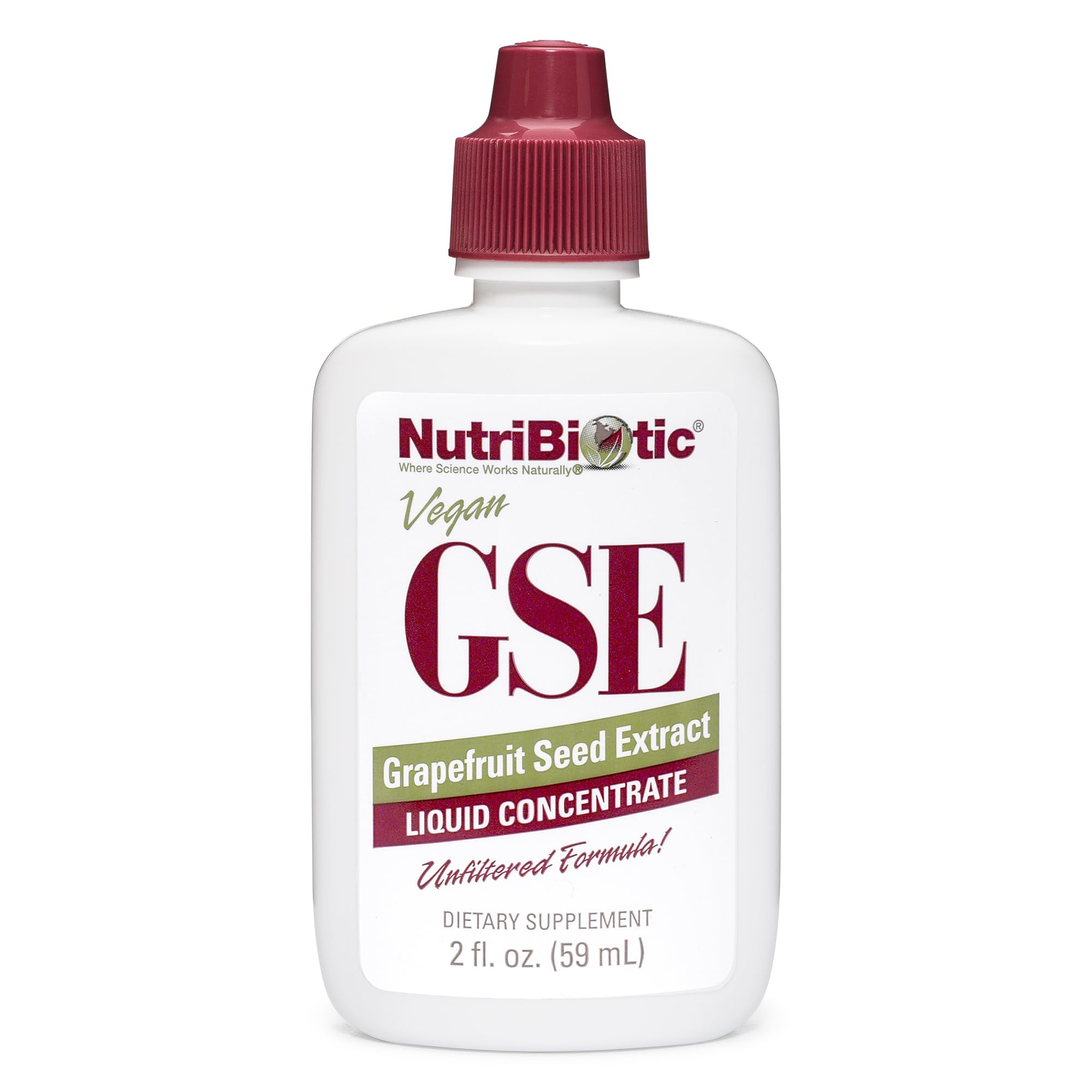 NutriBiotic frasco frente mostrando etiqueta y beneficios visibles