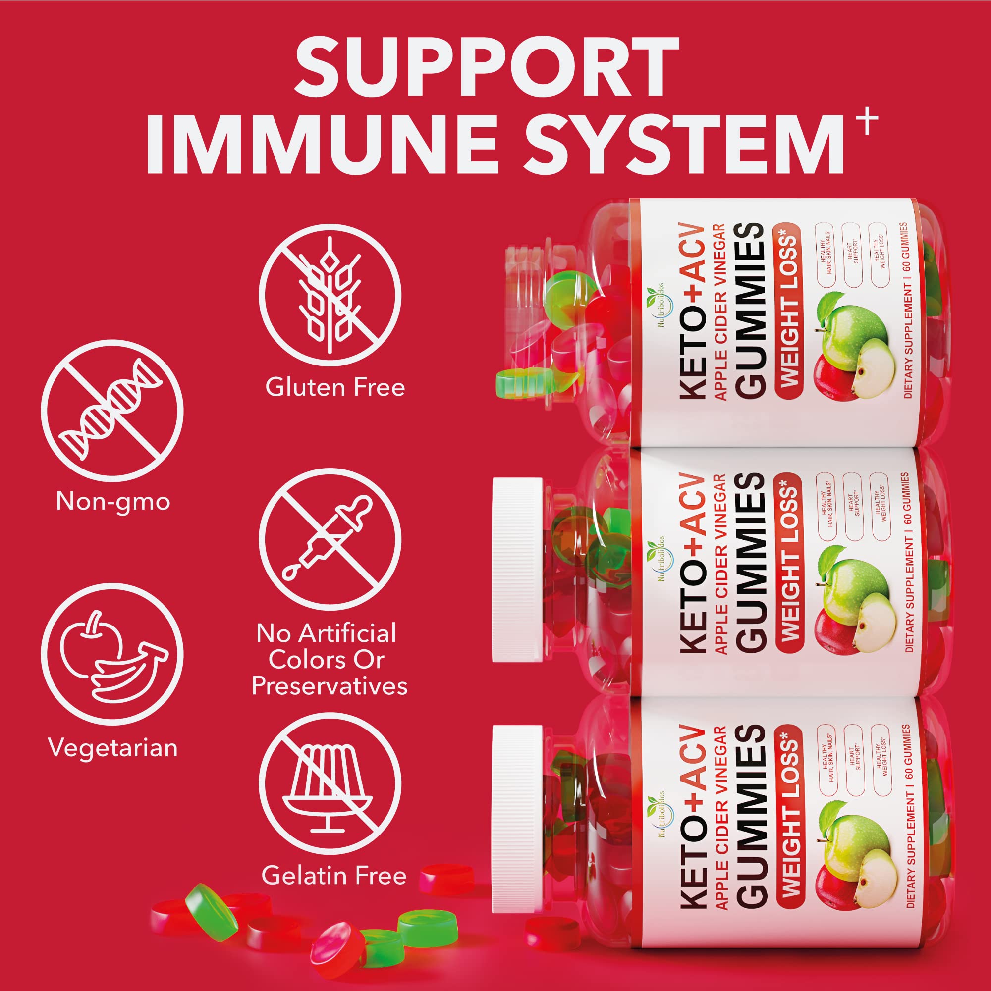 Nutribolidos etiqueta de ingredientes destacando fórmula no-GMO y sin gluten