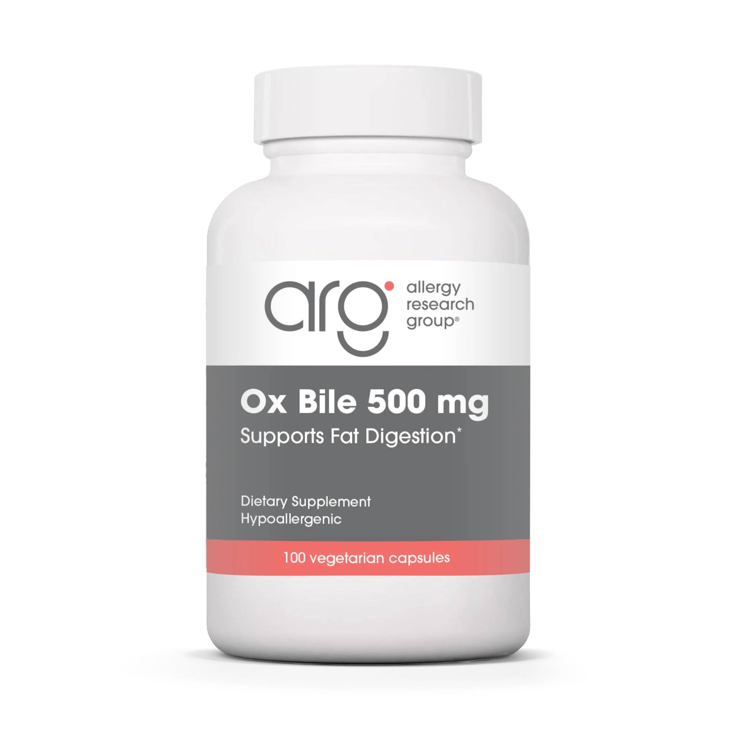 Nutricology Ox Bile 500 mg, botella frontal para apoyar la digestión de grasas.