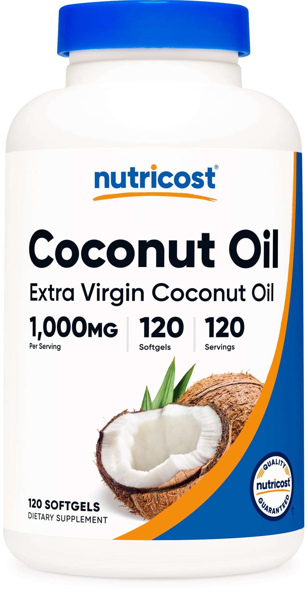 Nutricost frasco delantero con 120 softgels, presentación compacta y conveniente