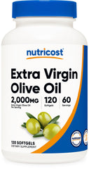 Nutricost frasco frontal mostrando 120 softgels y beneficio de dosificación práctica