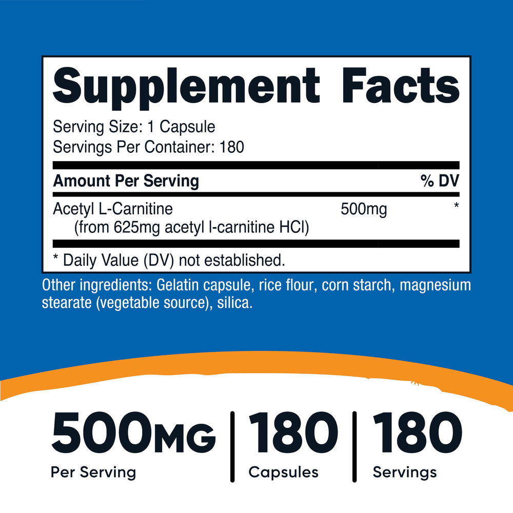 Nutricost detalle de etiqueta ALCAR con ingredientes y certificaciones, confianza en calidad