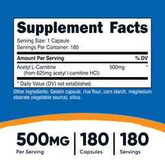 Nutricost detalle de etiqueta ALCAR con ingredientes y certificaciones, confianza en calidad