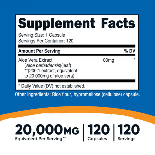 Nutricost Aloe Vera cápsulas de 120 unidades para consumo práctico