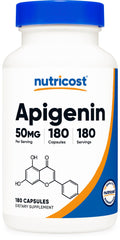 Nutricost Apigenin frasco frontal mostrando etiqueta y beneficios