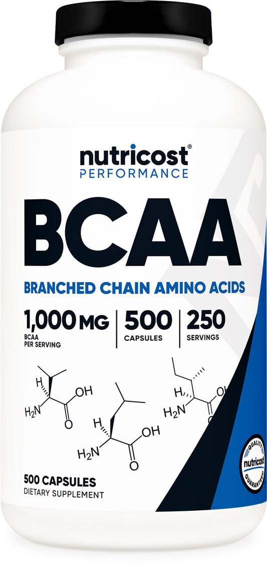 Nutricost BCAA 1000mg cápsulas: botella fácil de ingerir para entrenamiento diario