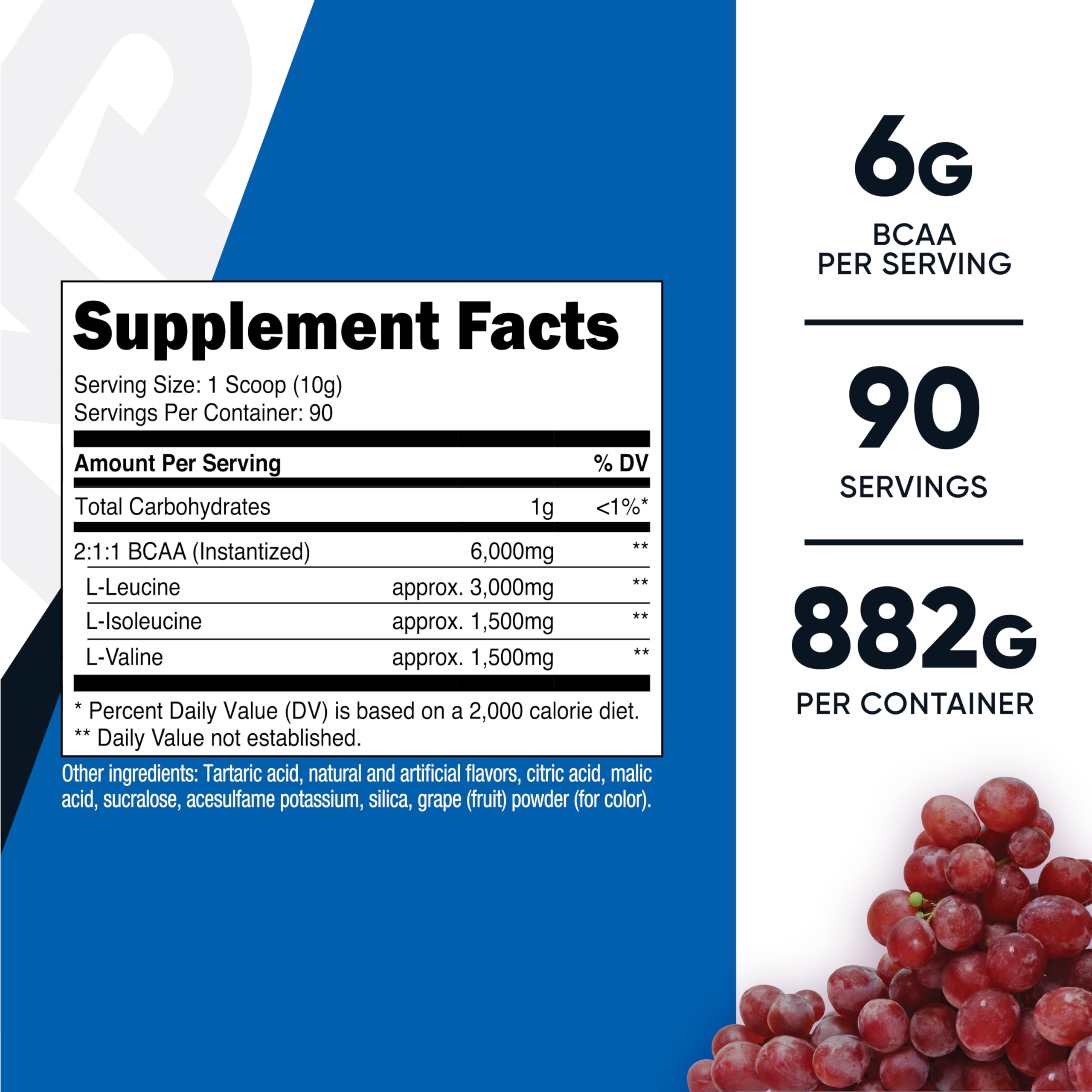Textura del polvo Nutricost BCAA uva cercana, mezcla homogénea y sin grumos