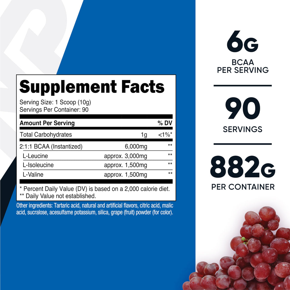 Textura del polvo Nutricost BCAA uva cercana, mezcla homogénea y sin grumos
