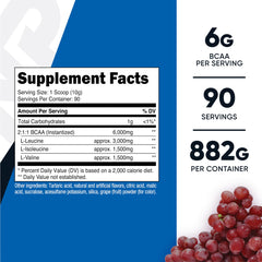 Textura del polvo Nutricost BCAA uva cercana, mezcla homogénea y sin grumos