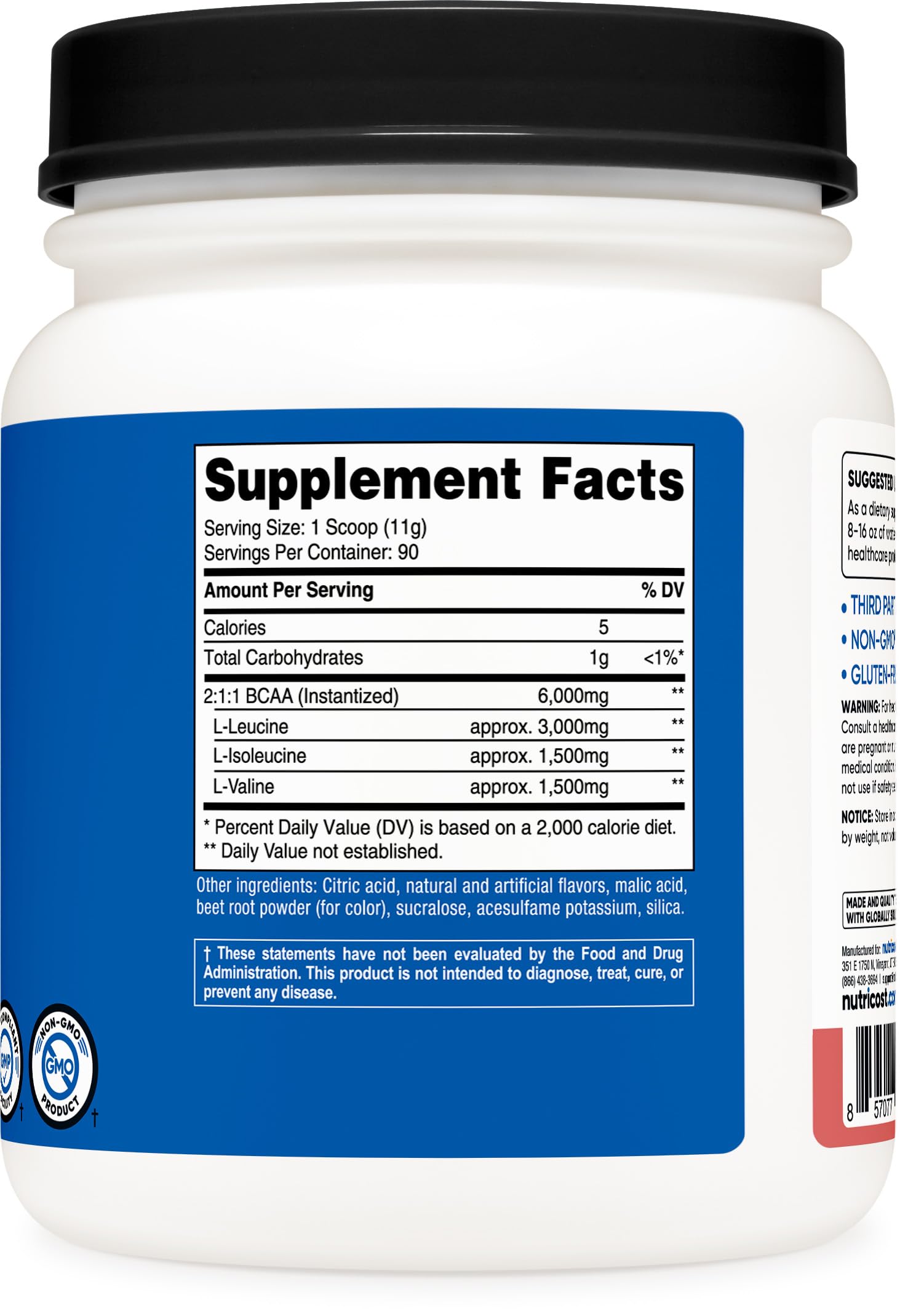 Nutricost etiqueta con ingredientes y ratio 2:1:1 visible