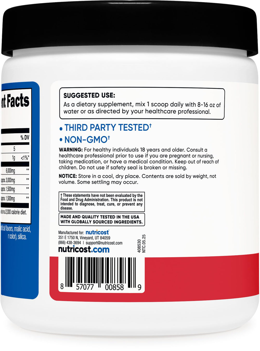 Etiqueta de Nutricost BCAA con información nutricional clara