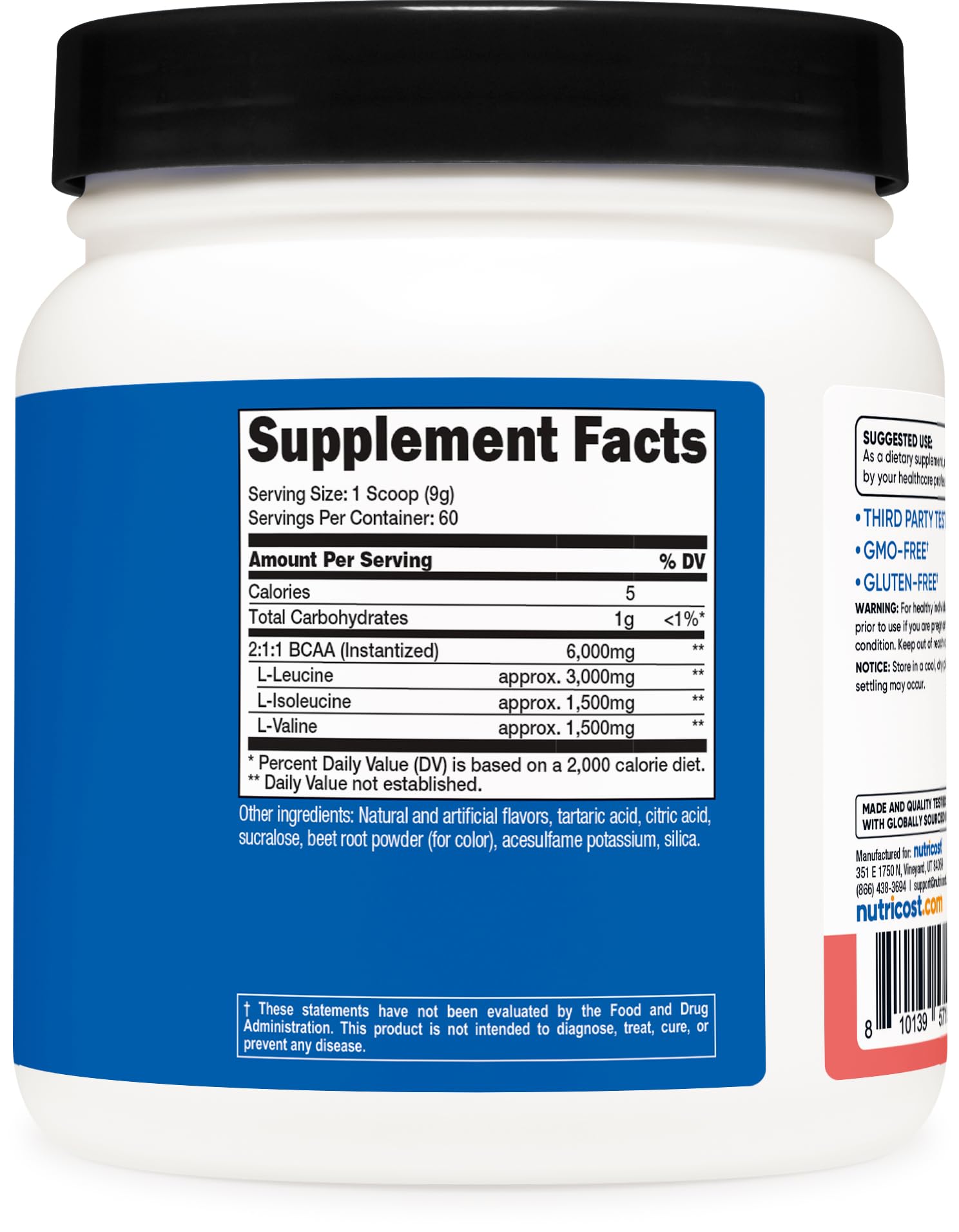 Nutricost etiqueta con información nutricional y garantía de calidad
