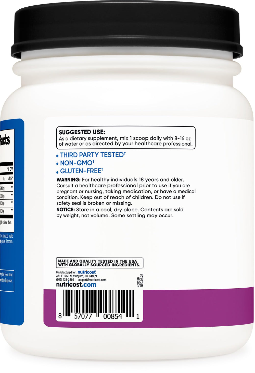 Etiqueta Nutricost BCAA detalle ingredientes y certificaciones, transparencia