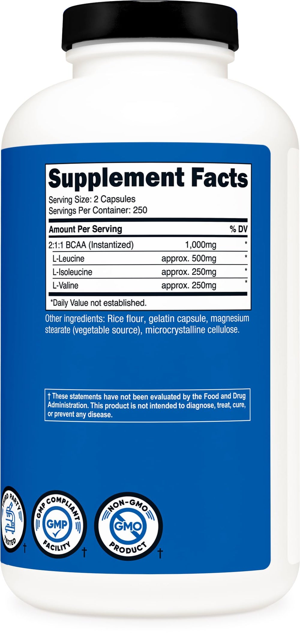 Nutricost etiqueta nutricional con información 2:1:1 y pruebas de calidad