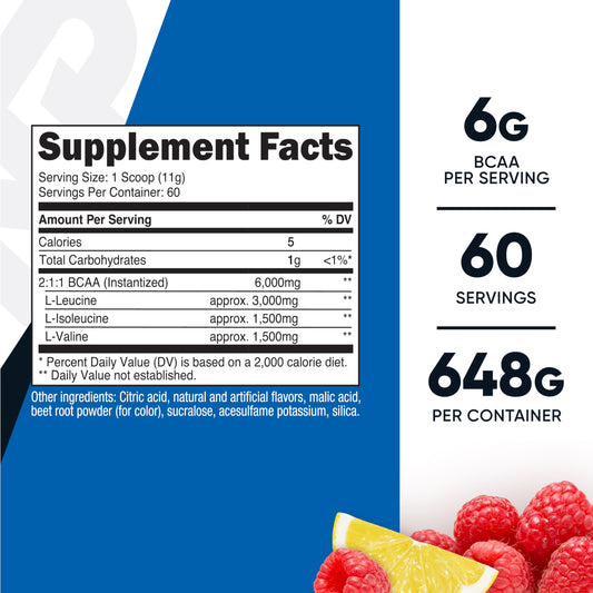 Envase de Nutricost BCAA en polvo con etiqueta legible