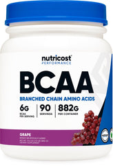 Nutricost BCAA polvo sabor uva en frasco para uso diario