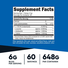 Polvo de Nutricost BCAA texto y textura del polvo, aspecto fino para mezclas rápidas