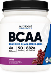 Nutricost bote frontal mostrando 90 porciones y sabor uva, fácil identificación