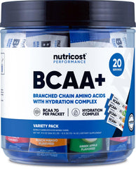 Nutricost BCAA+ Hydration, variedad de sabores, ideal para mantener la hidratación durante el entrenamiento.