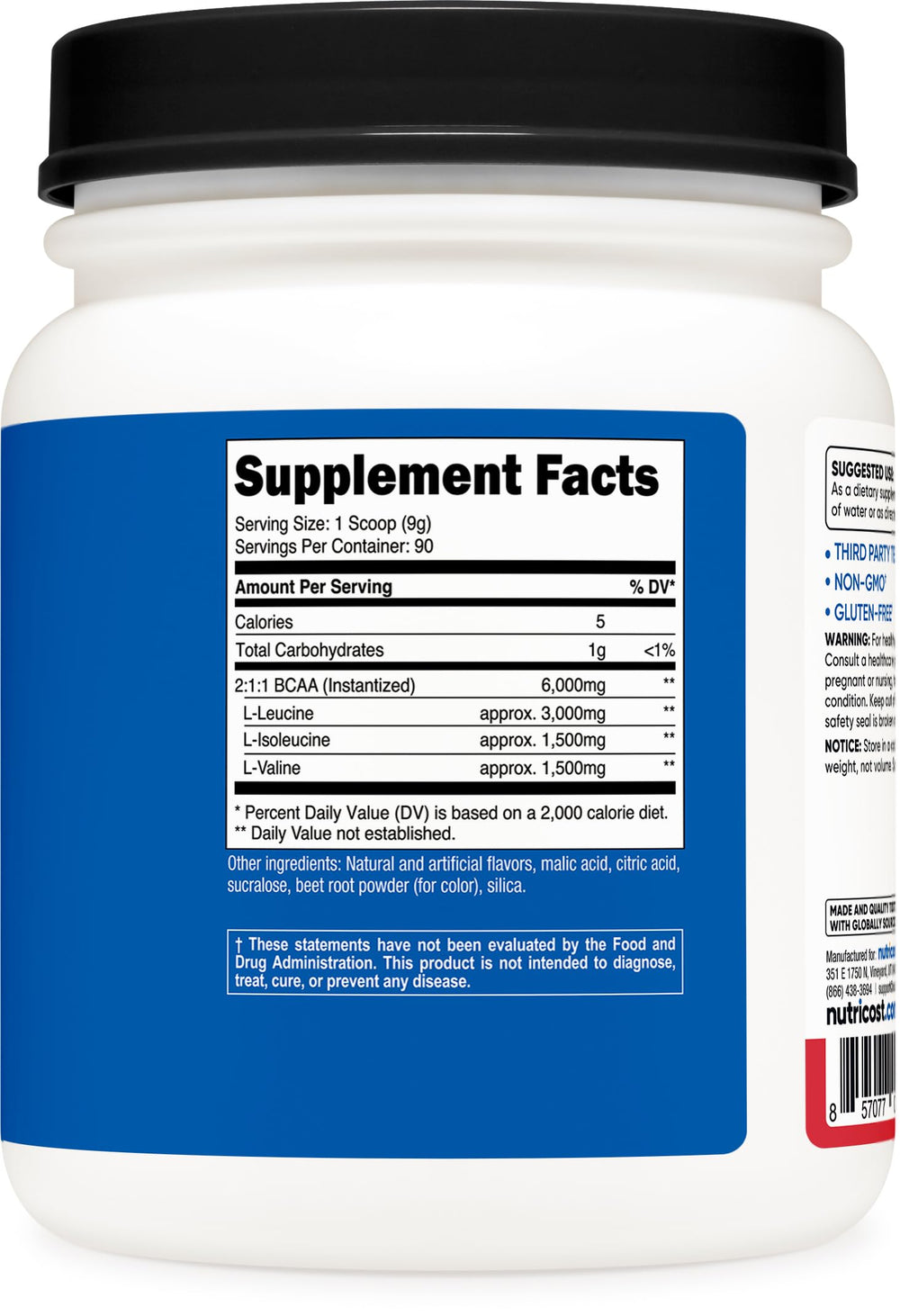 Nutricost BCAA para entrenamiento, ayuda a mantener el rendimiento durante sesiones.