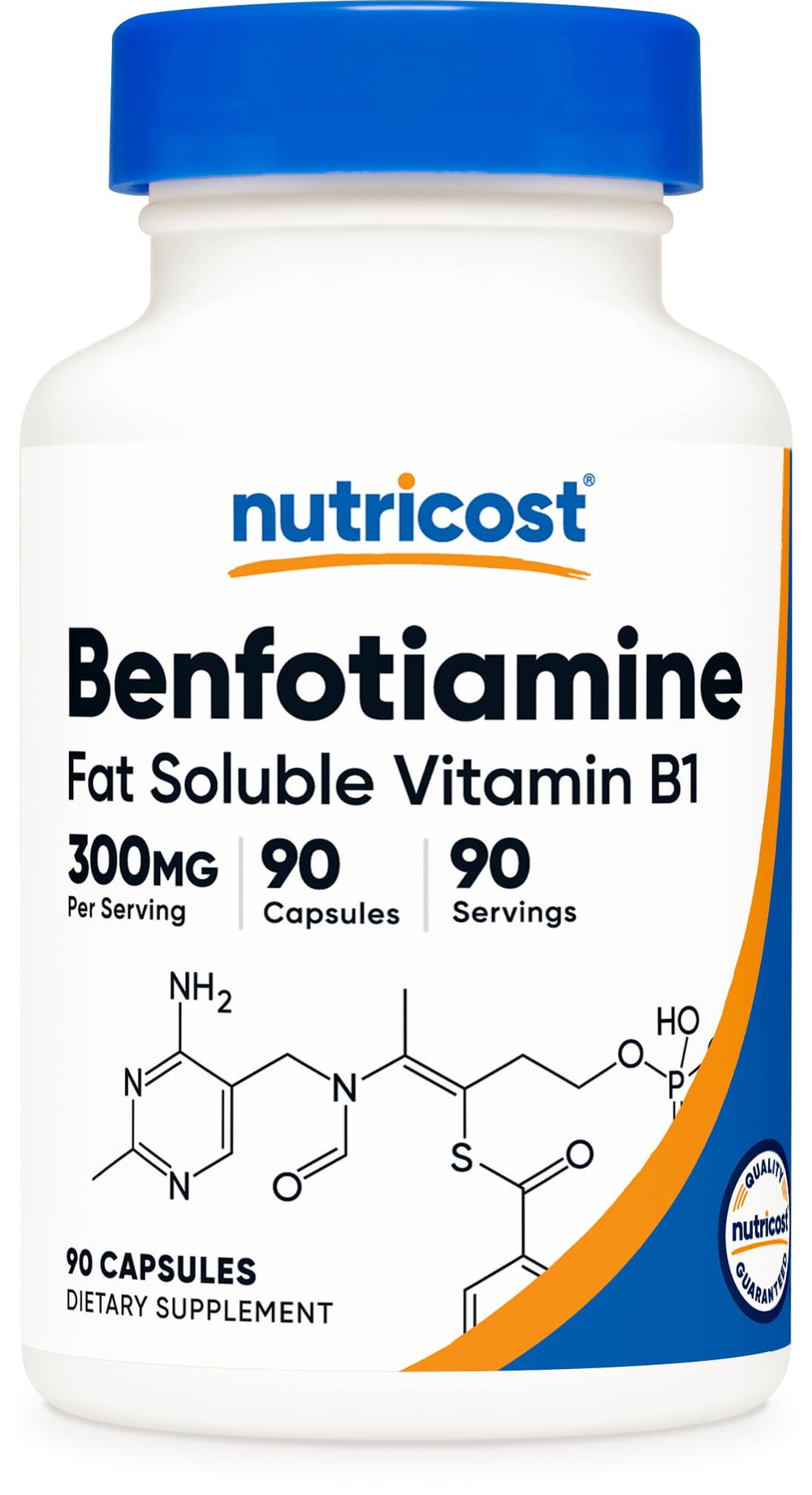 Nutricost Benfotiamine frasco frontal, presentación clara y beneficio de dosificación