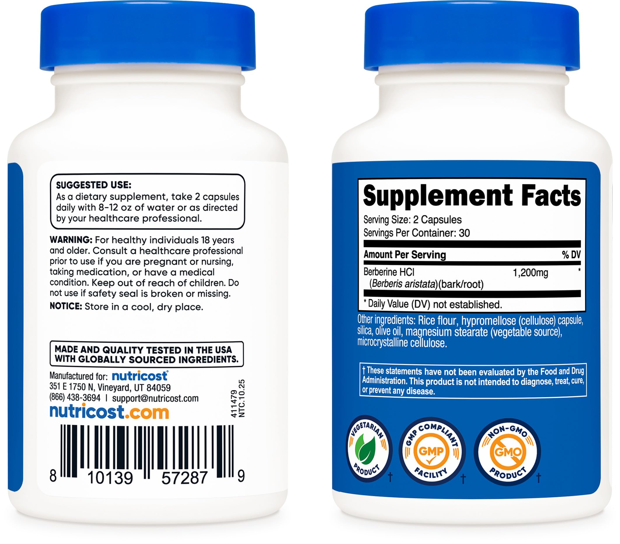 Nutricost etiqueta con ingredientes y certificaciones, transparencia de producto