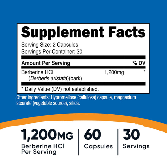 Cápsulas vegetarianas Nutricost Berberina HCl 1200 mg para uso diario