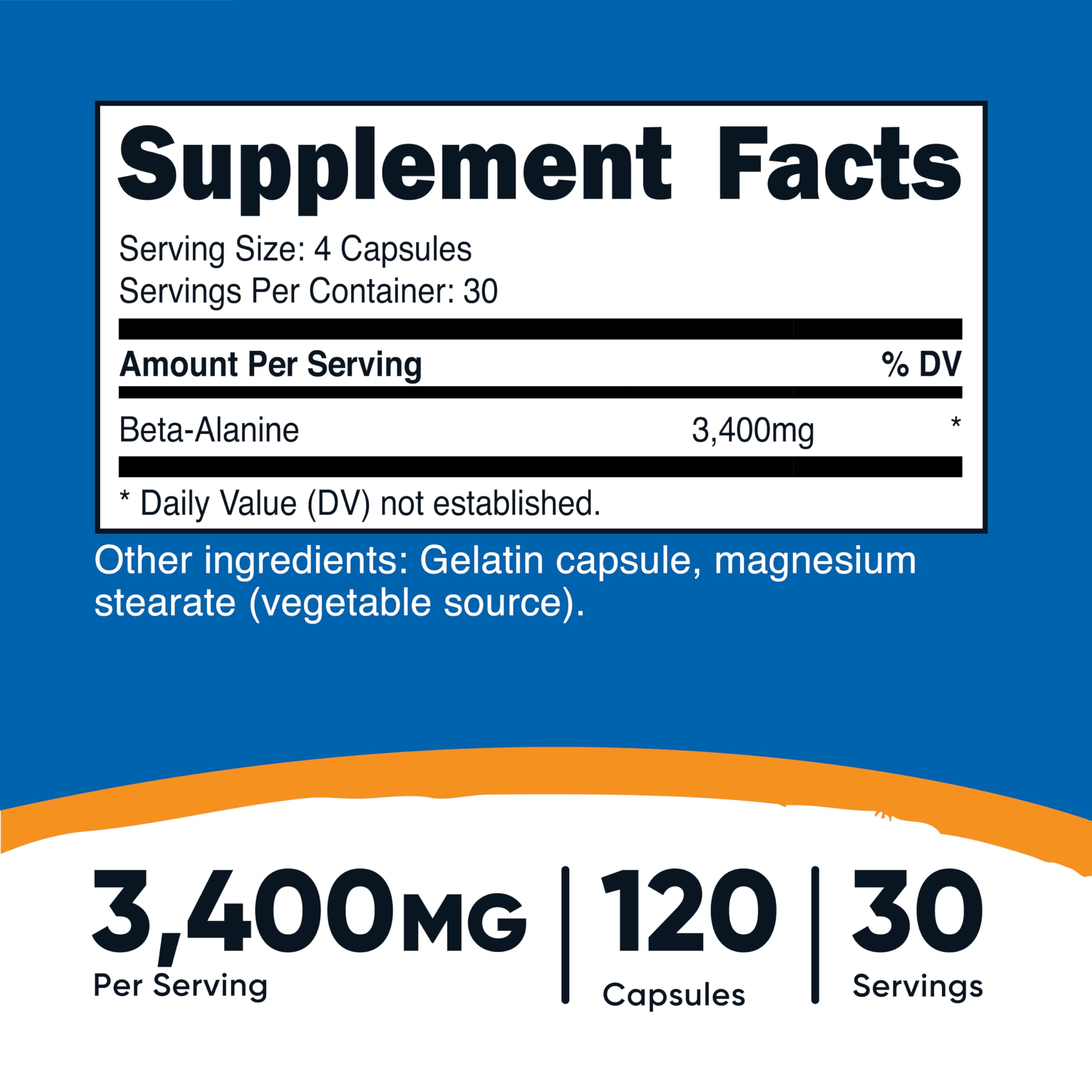 Primer plano cápsula Nutricost Beta-Alanine mostrando textura y tamaño