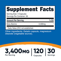 Primer plano cápsula Nutricost Beta-Alanine mostrando textura y tamaño