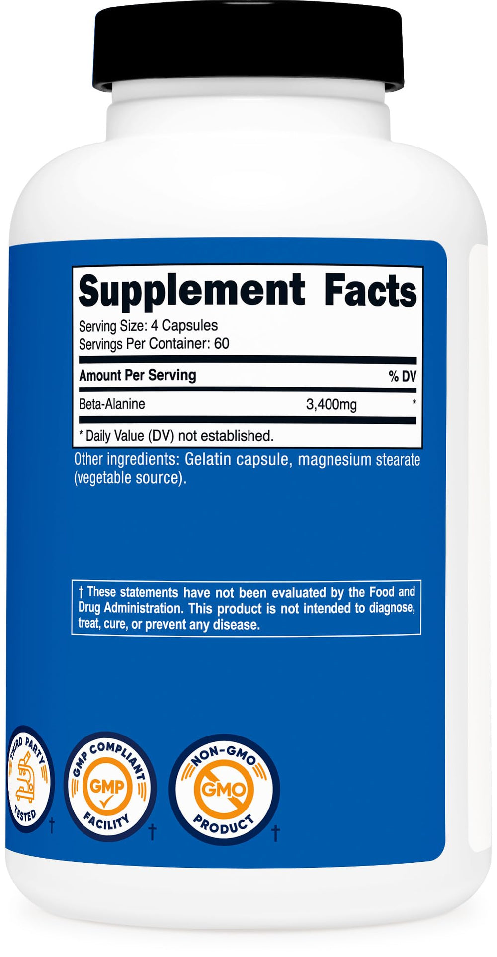 Nutricost etiqueta con información de 3.400 mg por porción y certificaciones