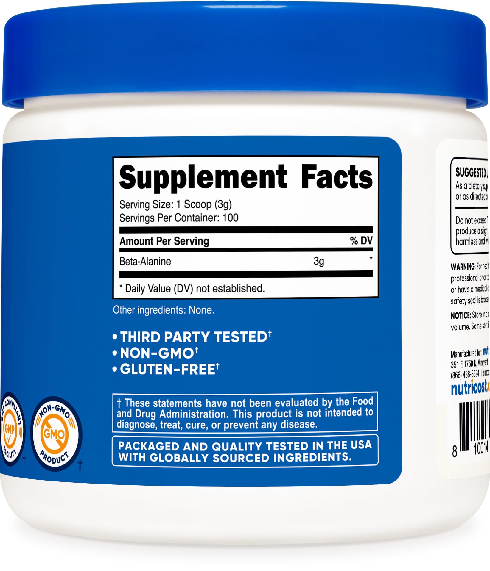 Nutricost etiqueta nutricional legible con certificaciones, transparencia