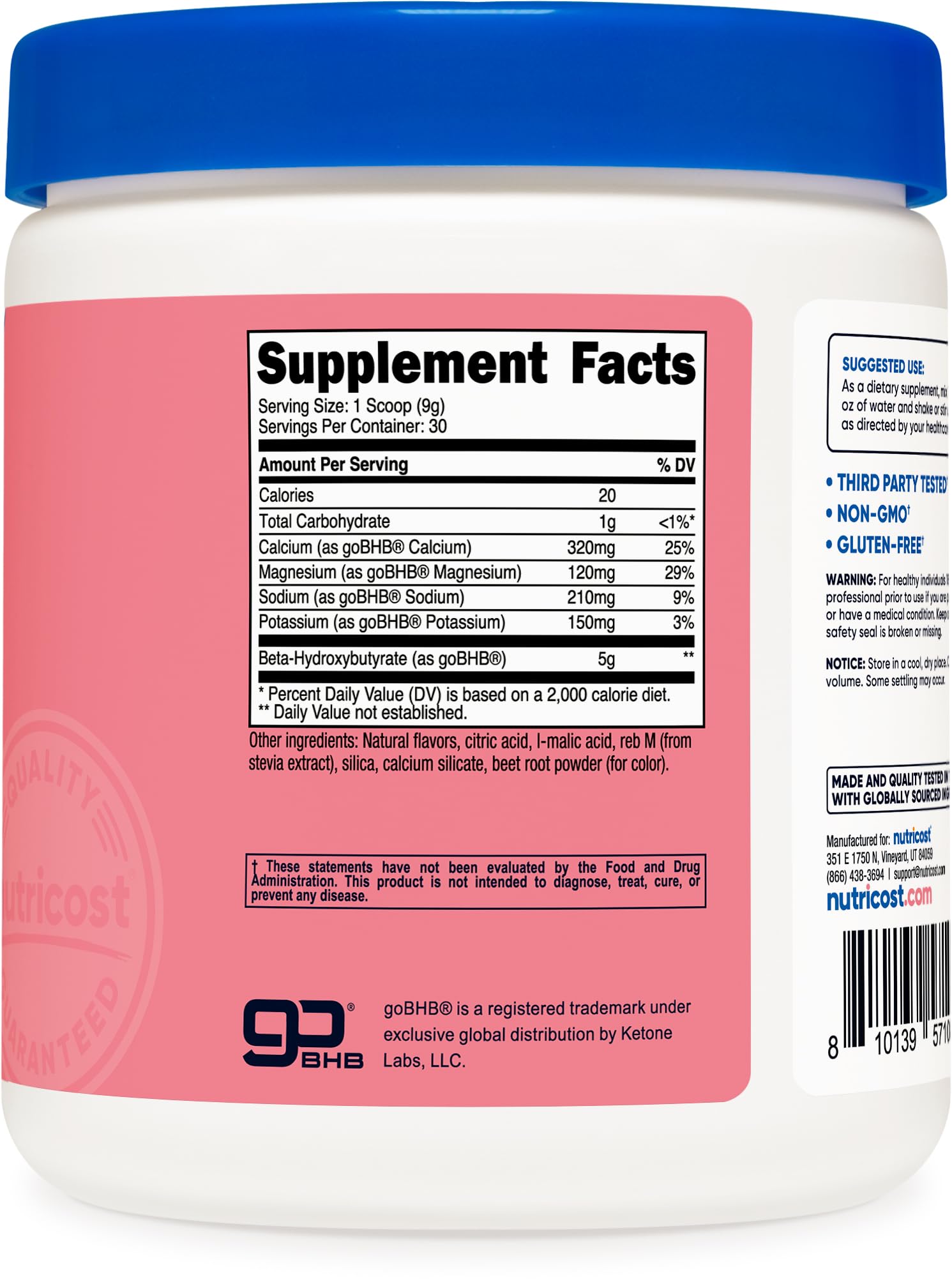Nutricost etiqueta con información nutricional y certificaciones de calidad